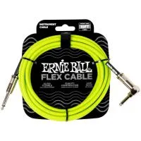 Ernie Ball 6465 Шнур гитарный серии Flex JACK 1/4" (прямой) ⇔ JACK 1/4" (угловой), 3м, салатовый