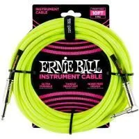 Ernie Ball 6080 Шнур инструментальный JACK 1/4" (прямой) ⇔ JACK 1/4" (угловой), 3м., жёлтый неон