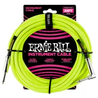Ernie Ball 6057 Шнур инструментальный JACK 1/4" (прямой) ⇔ JACK 1/4" (угловой), 7.62 м., жёлтый неон