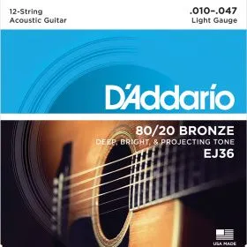 Набор струн для 12-струнной акустической гитары D`ADDARIO EJ36