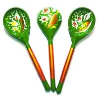 ХОХЛОМА LHL6403 Ложка деревянная, столовая, роспись "Зеленая Хохлома"