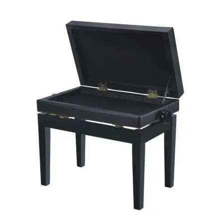 Rin HY-PJ007-GLOSS-BLACK Банкетка деревянная, цвет чёрный глянцевый, обивка чёрный кожзам