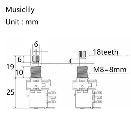 Musiclily MX1930-2 Комплект из 2-х потенциометров B500K, линейная характеристика, Push/Pull