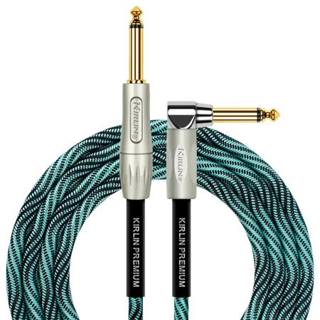 Kirlin IWB-202PFGL 3M WBT Шнур гитарный JACK 1/4"(прямой) ⇔ JACK 1/4"(угловой), 3 м, бирюзовая волна