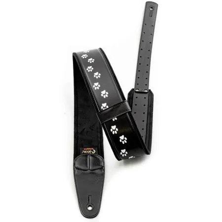 RightOn Straps Mojo Cat Ремень для гитары, текстиль/синтетика, черный, рисунок кошачьи лапки