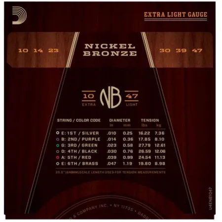 D'Addario NB1047 набор струн для 6-струнной акустической гитары, размер 10-47