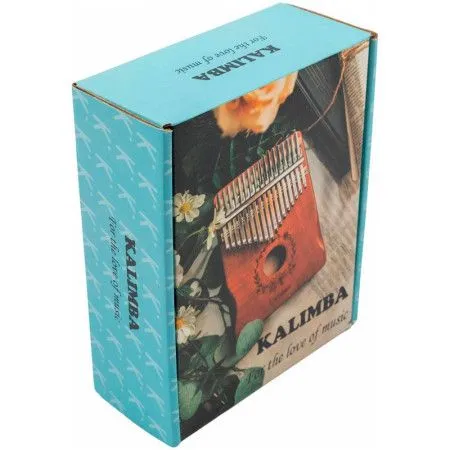 BEE EK05 Калимба 17 язычков, красное дерево, резонаторное отверстие КОТИК, цвет синий, аксессуары
