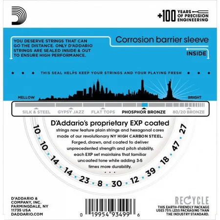 D'Addario EXP38 Набор струн для 12-струнной акустической гитары, размер 10-47