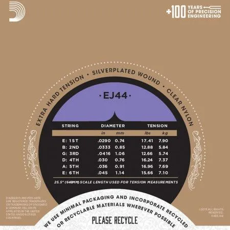 Набор струн для 6-струнной классической гитары D`ADDARIO EJ44