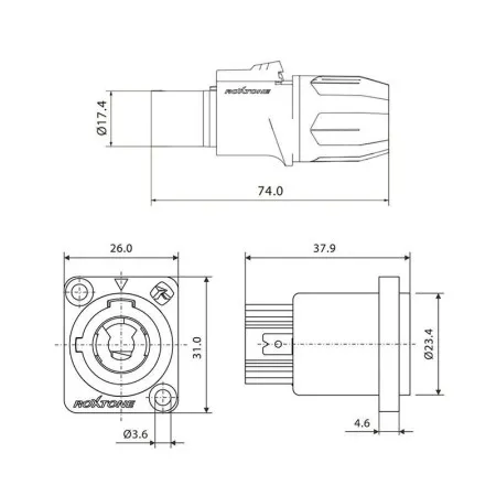 ROXTONE RAC3FCI-BL Разъем PowerCON (Power-IN), кабельный, входной (синий с черным кольцом)