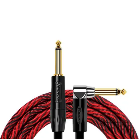 Kirlin IWB-202BFGL 3M WBR Шнур гитарный JACK 1/4"(прямой) ⇔ JACK 1/4"(угловой), 3м., красная волна