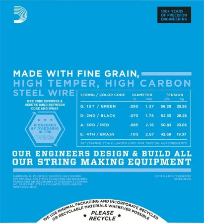 D'Addario EXL160SL Набор 4 струны для бас, электрик, никель, SuperLongScale, Reg 050.070.085.105