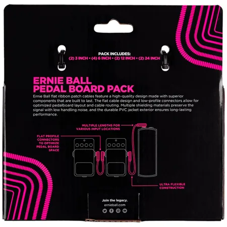 Ernie Ball 6224 Набор из 10-х патчей JACK 1/4" (угловой) ⇔ JACK 1/4" (угловой) разной длины, чёрные