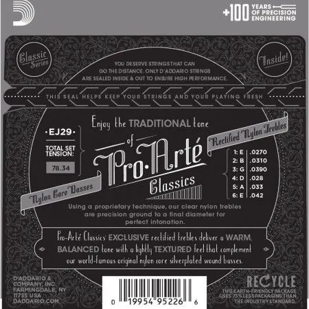 Набор струн для 6-струнной классической гитары D`ADDARIO EJ29