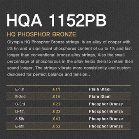 Olympia HQA 1152PB Струны для акустической гитары, Phosphor Bronze, 11-52
