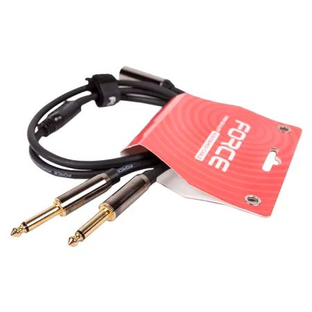 FORCE FLC-12/1 Шнур 2х monoJACK1/4(M)⇔stereoJACK1/4(F) + переходник на miniJACK1/8(stereo), 1 м