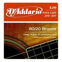 Набор струн для 6-струнной акустической гитары D`ADDARIO EJ10