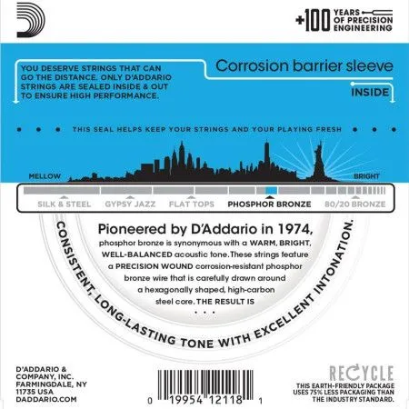 Набор струн для 12-струнной акустической гитары D`ADDARIO EJ38