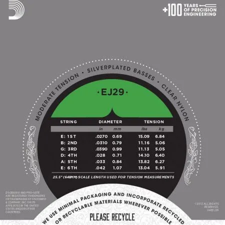 Набор струн для 6-струнной классической гитары D`ADDARIO EJ29