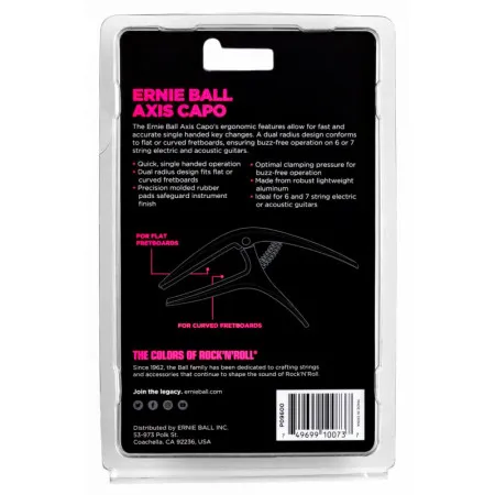 Ernie Ball 9600 Каподастр универсальный, пружинный, серия Axis Capo, цвет черный