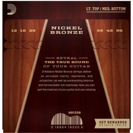 D'Addario NB1256 Nickel Bronze Набор струн для 6-струнной акустической гитары, размер 12-56