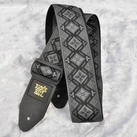 Ernie Ball 4093 Regal Black ремень для электрогитары, полипропилен, кожаные наконечники