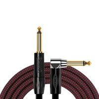 Kirlin IWB-202BFGL 3M BR Шнур гитарный JACK 1/4"(прямой) ⇔ JACK 1/4"(угловой), 3метра, черн/красн