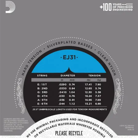 Набор струн для 6-струнной классической гитары D`ADDARIO EJ31