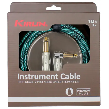 Kirlin IWB-202PFGL 3M WBT Шнур гитарный JACK 1/4"(прямой) ⇔ JACK 1/4"(угловой), 3 м, бирюзовая волна