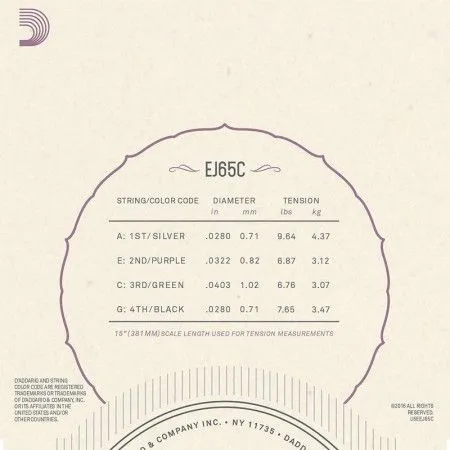 D'Addario EJ65C Набор струн для укулеле концерт, размер 24-32-34-28