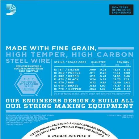 Набор струн для 7-струнной электрогитары D`ADDARIO EXL120-7