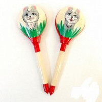 Деревянная ложка LHL6704 полубаская, роспись "Заяц"