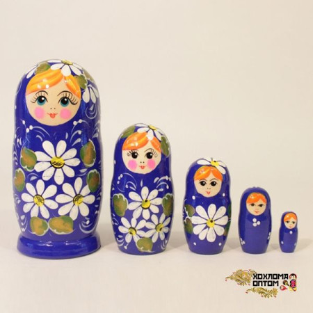 Хохлома LHM10127 Матрешка "Ромашка синяя" 5-кукольная