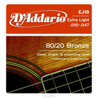 Набор струн для 6-струнной акустической гитары D`ADDARIO EJ10