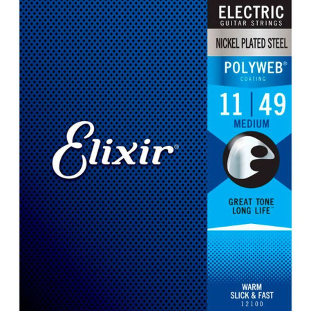 Elixir 12100 PolyWeb Комплект струн для электрогитары, никелированная сталь, Medium 11-49