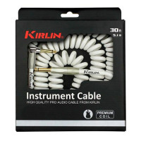 Kirlin IPK-222PFGL 9.1M WHE Шнур гитарный витой JACK 1/4"(прямой) ⇔ JACK 1/4"(угловой), 9.1м., белый
